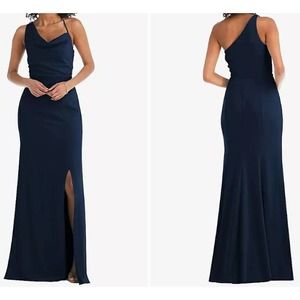 After Six Maxi Dress NWOT 1-Shoulder Style 6849 Sz 16-R Midnight Navy 1059:S1391